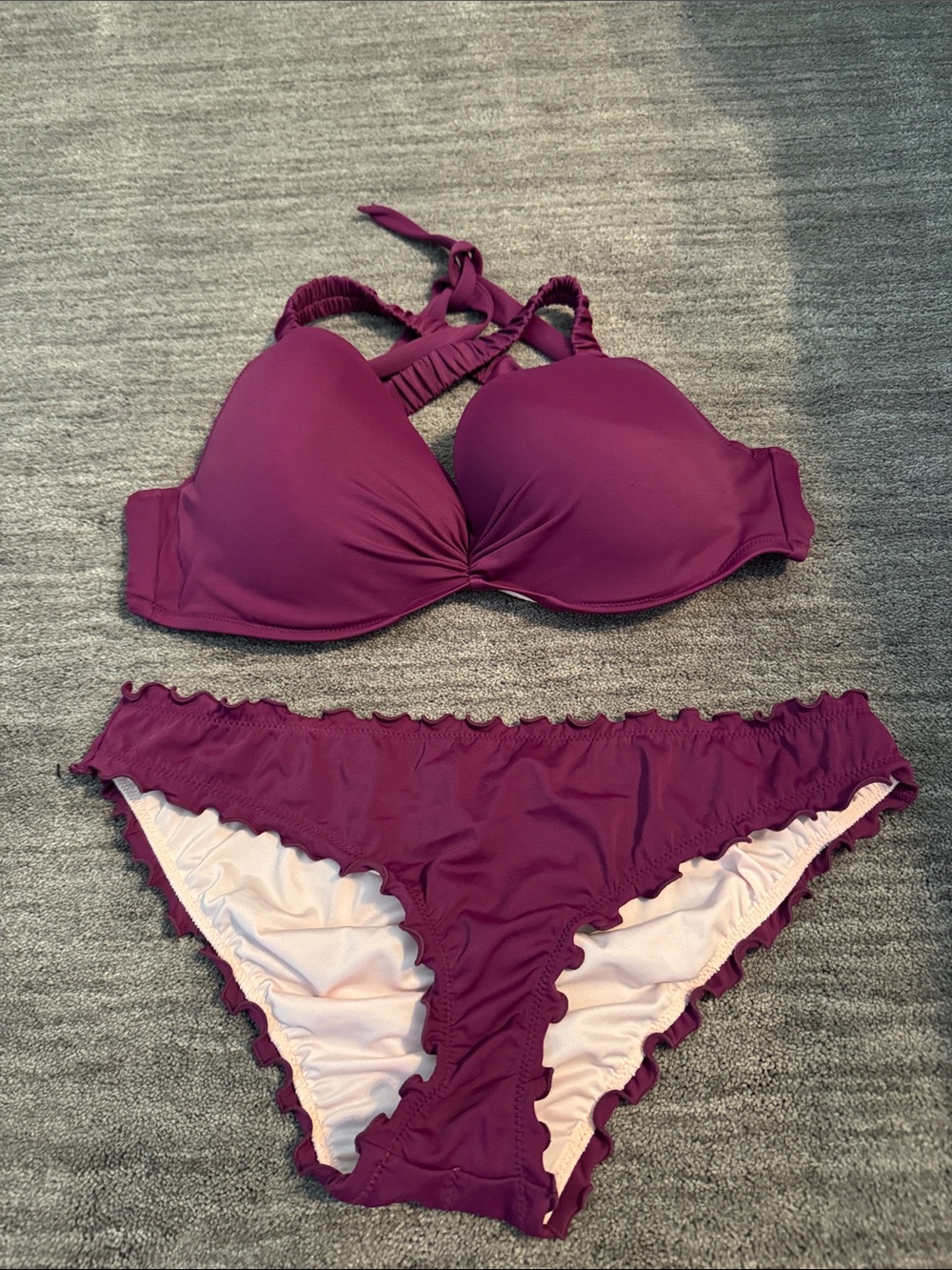Shade & Shore Plum Ruffle Bikini Set